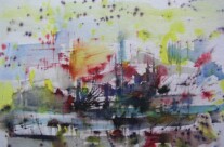 Stadt am Fluß (Aquarell)